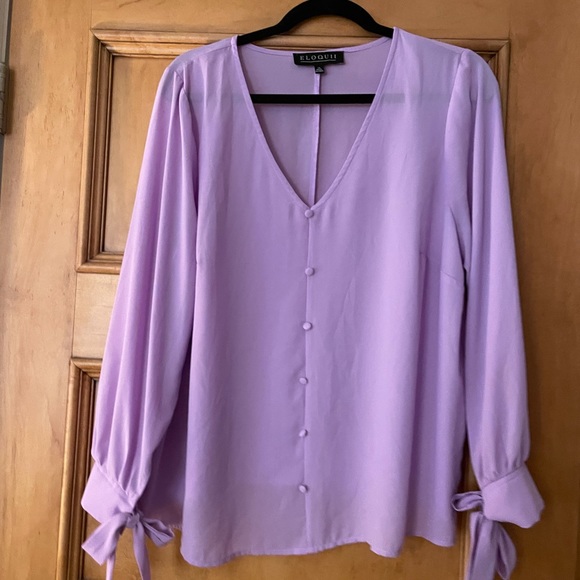 Eloquii Lilac Purple Sheer V-neck Blouse size 14 - Picture 1 of 8